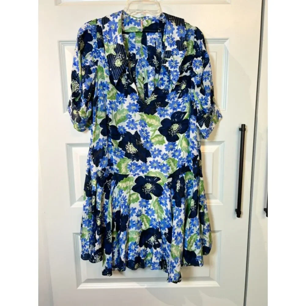 Free People Moon Chaser Mini Dress Bright Blue Combo Medium